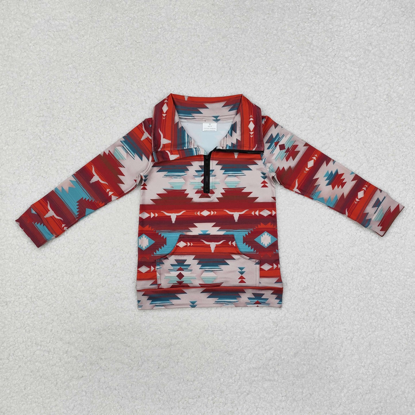 USA Shop Baby Boys Long Sleeve Aztec Bull Skulls Western Zip Pullovers Tops