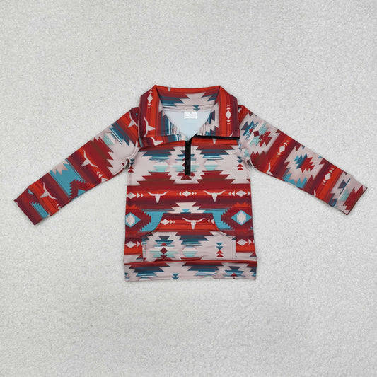 USA Shop Baby Boys Long Sleeve Aztec Bull Skulls Western Zip Pullovers Tops