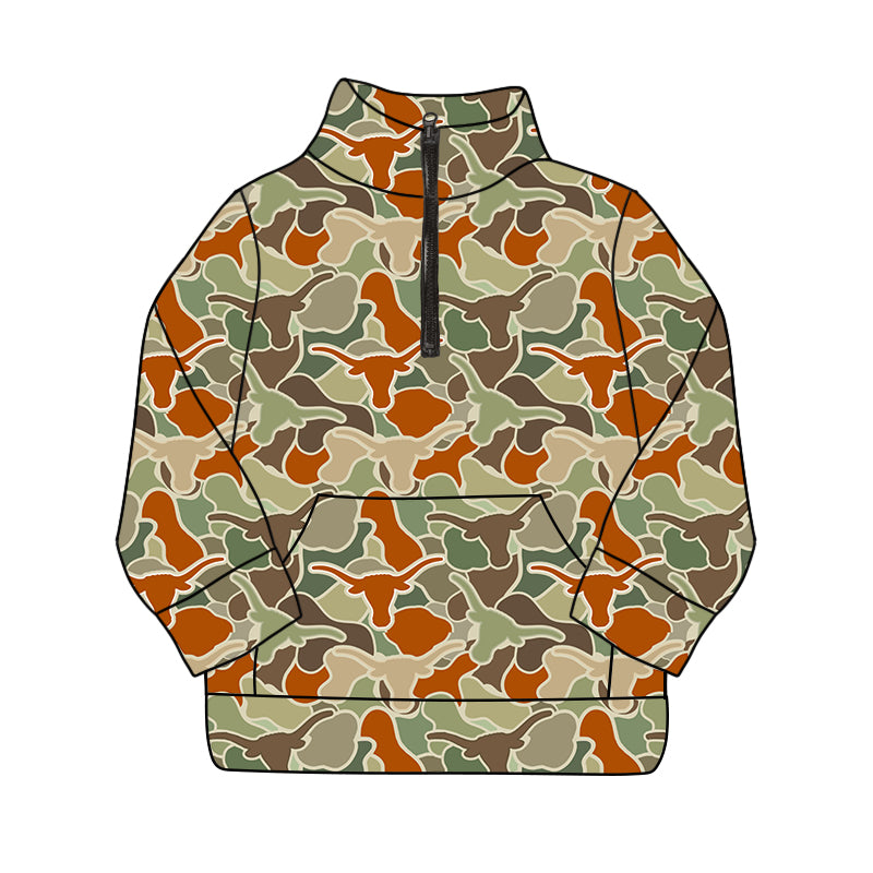 Baby Boys Camo Longhorn Long Sleeve Zip Pullovers Tops Preorder