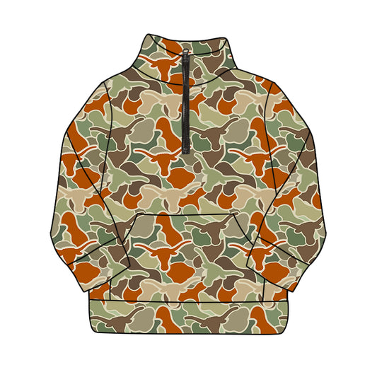 Baby Boys Camo Longhorn Long Sleeve Zip Pullovers Tops Preorder