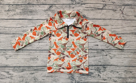 Baby Boys Camo Longhorn Long Sleeve Zip Pullovers Tops Preorder