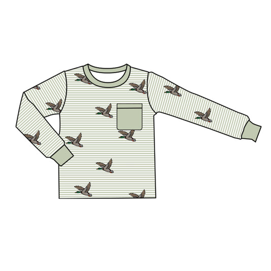 Baby Boys Green Stripes Ducks Long Sleeve Tee Shirts Tops Preorder