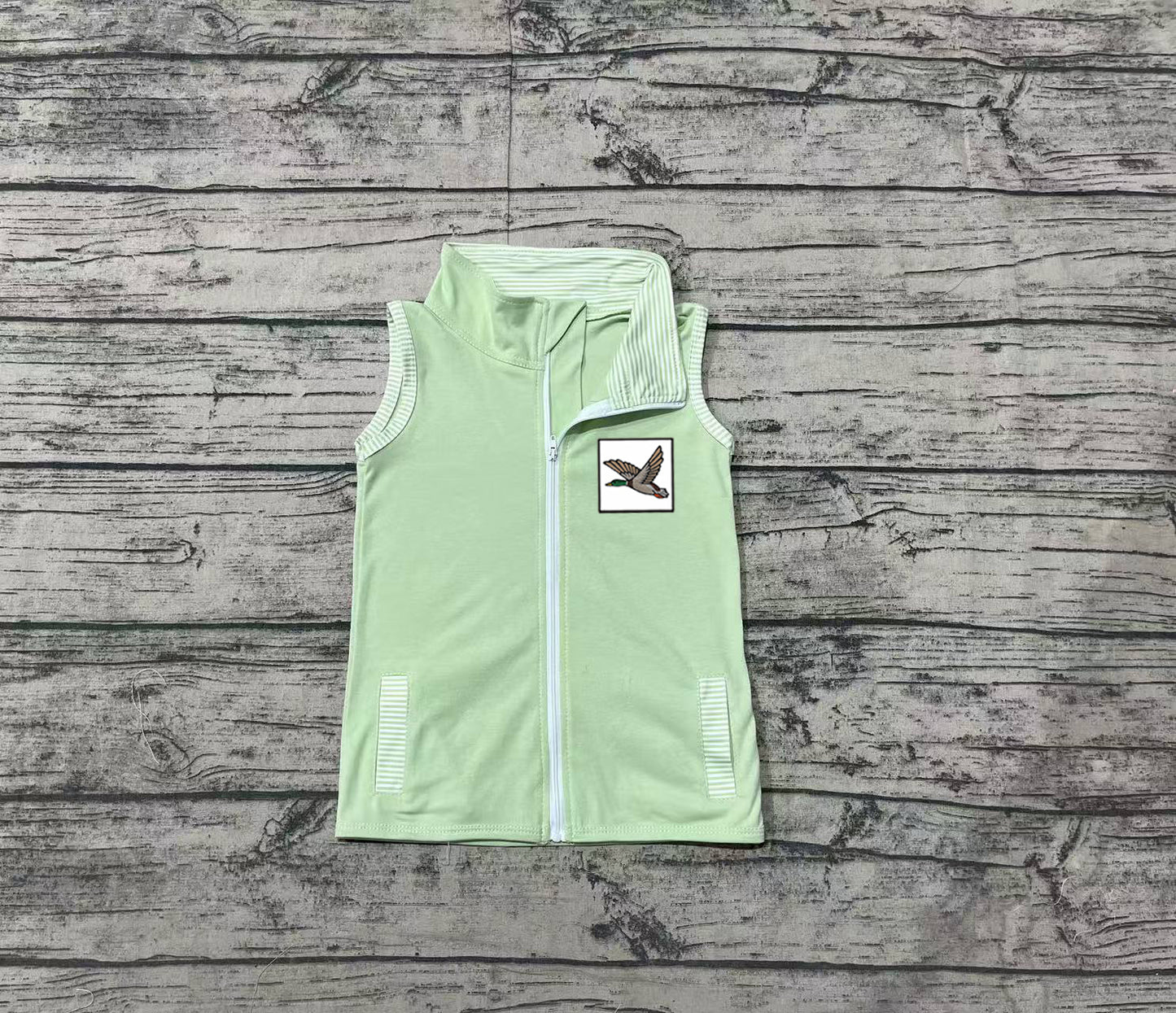 Baby Kids Green Duck Zip Pocket Vest Tops preorder