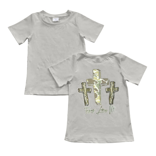 Baby Boys Grey Easter Camouflage Cross Short Sleeve Tee Shirts Tops Preorder