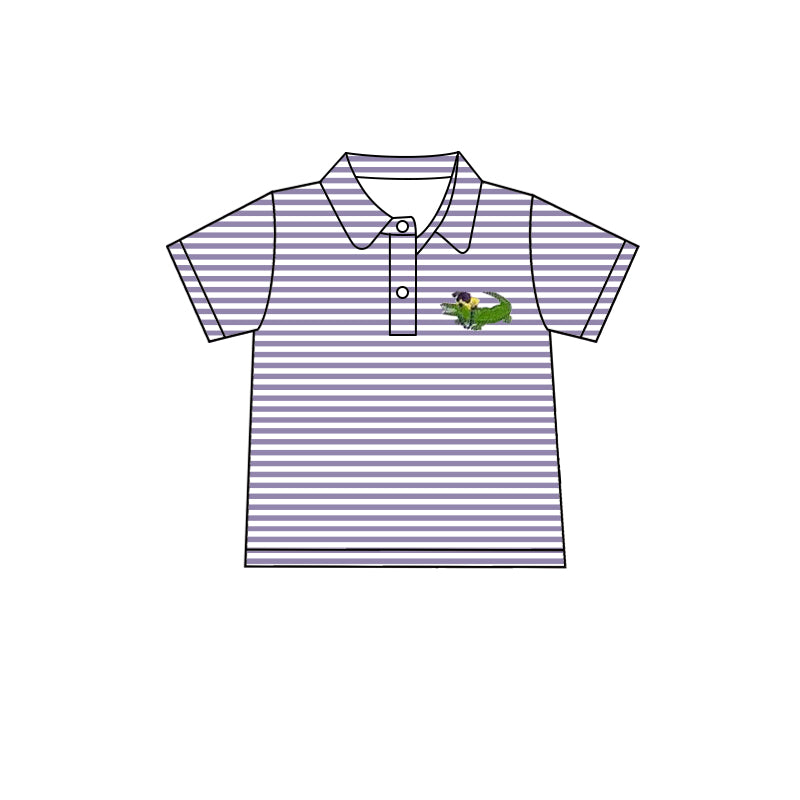 Baby Boys Mardi Gras Stripes Crocodile Short Sleeve Tee Pullovers Tops Preorder