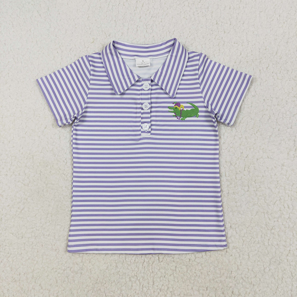 Baby Boys Mardi Gras Stripes Crocodile Short Sleeve Tee Pullovers Tops