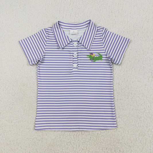Baby Boys Mardi Gras Stripes Crocodile Short Sleeve Tee Pullovers Tops