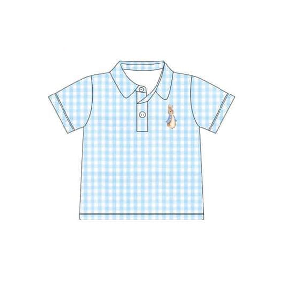 Baby Boys Blue Checkered Rabbit Short Sleeve Tee Shirts Tops Preorder