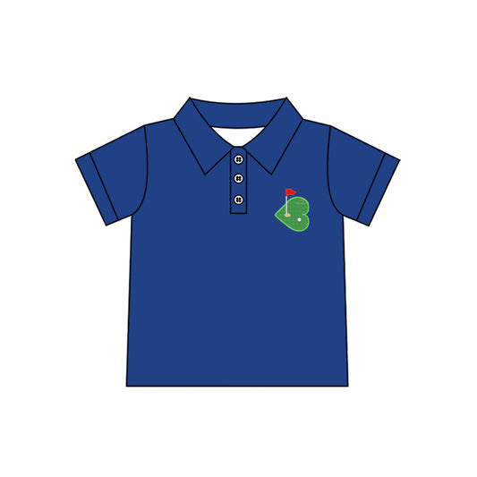 Preorder moq 5 Baby Boys Navy Golf Heart Short Sleeve Pullovers Tops