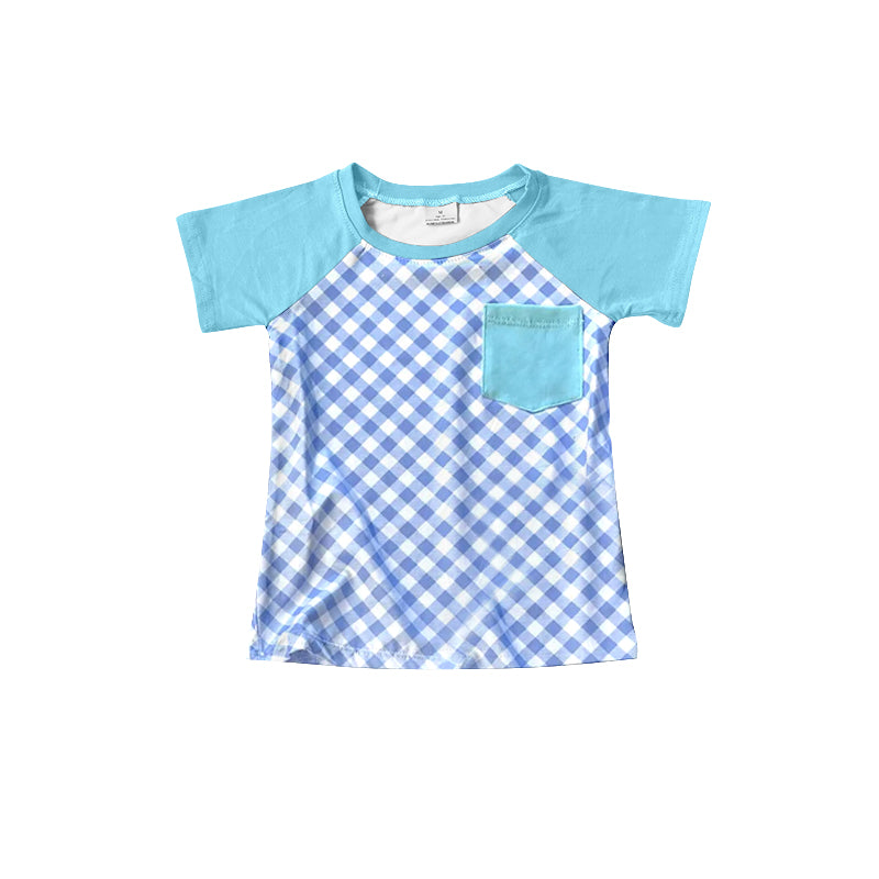 Baby Boys Easter Blue Checkered Pocket Tee Shirts Tops Preorder