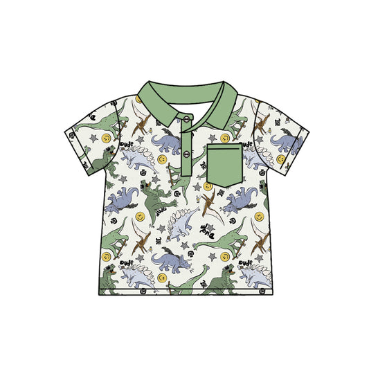 Baby Boys Green Dinosaurs Pocket Buttons Shirts Preorder