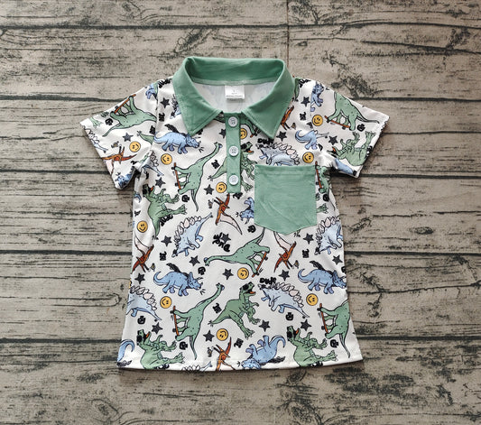 Baby Boys Green Dinosaurs Pocket Buttons Shirts Preorder