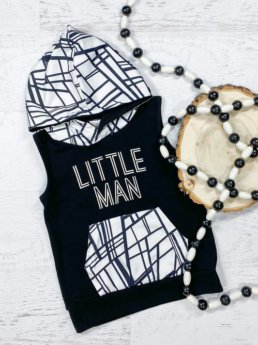Baby Boys Little Man Hooded Sleeveless Tops Preorder