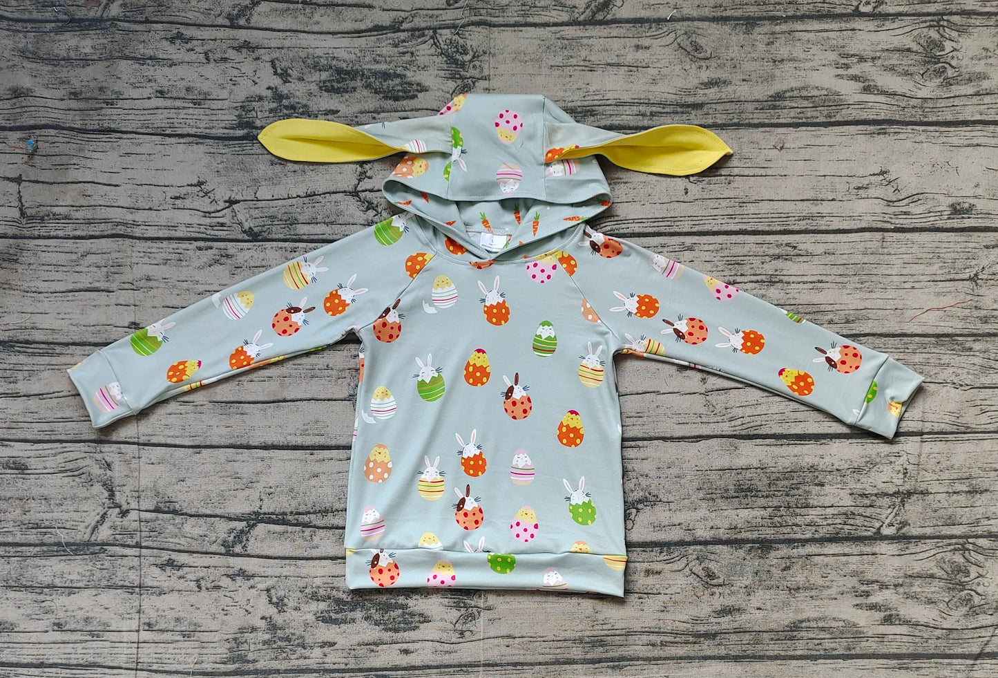 Baby Boys Easter Green Rabbits Eggs Long Sleeve Hooded Ears Tops