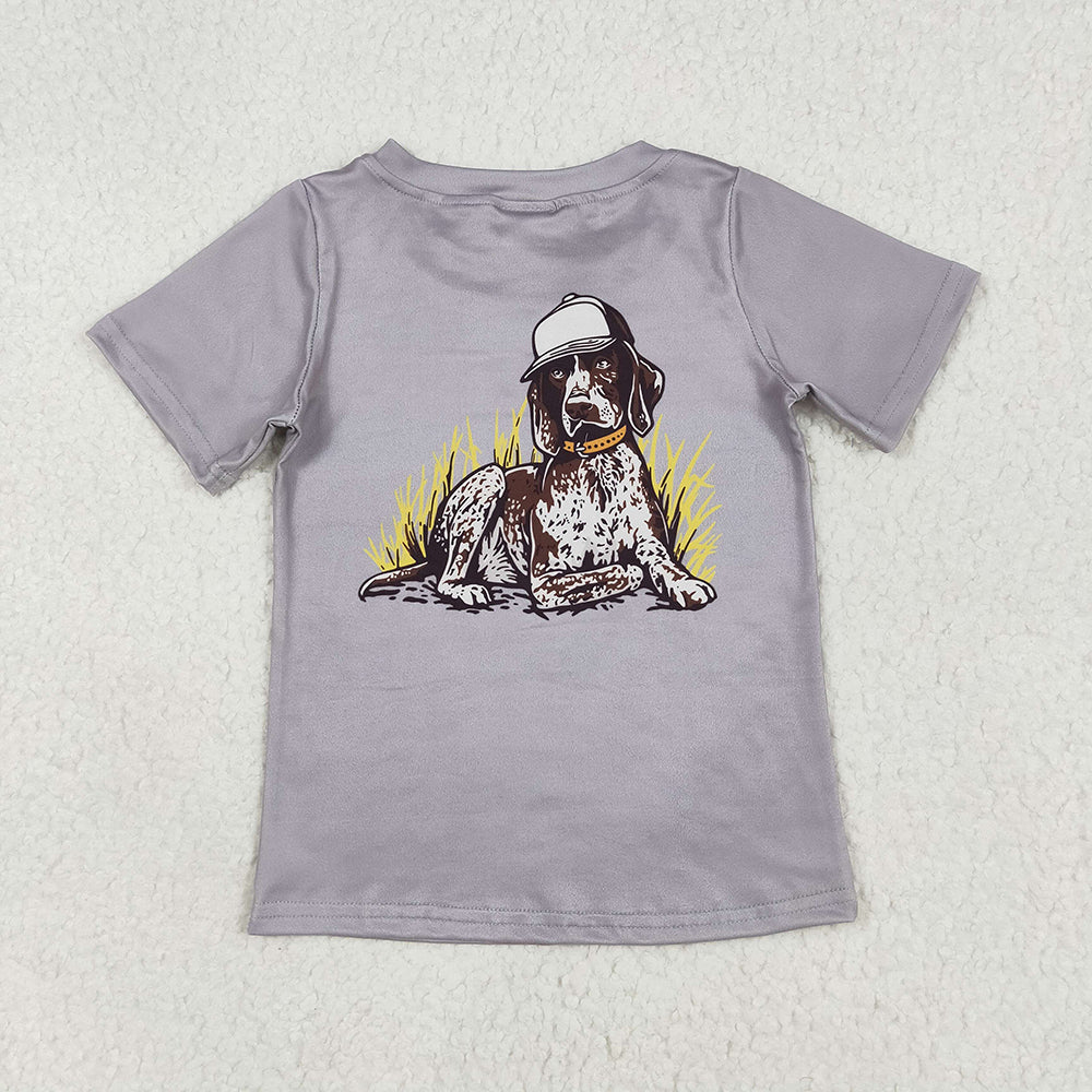 Baby Boys Grey Dog Short Sleeve Tee Shirts Tops