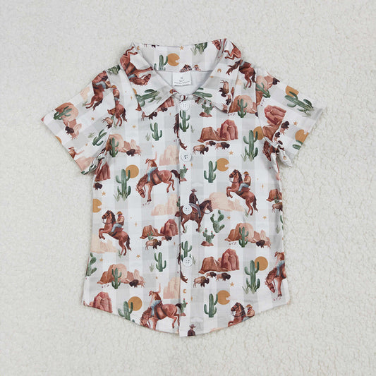 Baby Boys Western Cow Cactus Buttons Tee Shirts Tops