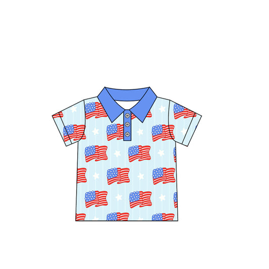 Baby Boys 4th of July Flags Buttons Pullovers Tee Shirts Tops Preorder