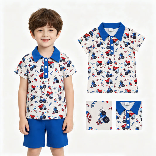 Baby Boys Constructions 4th of July Button Polo Shirts Top