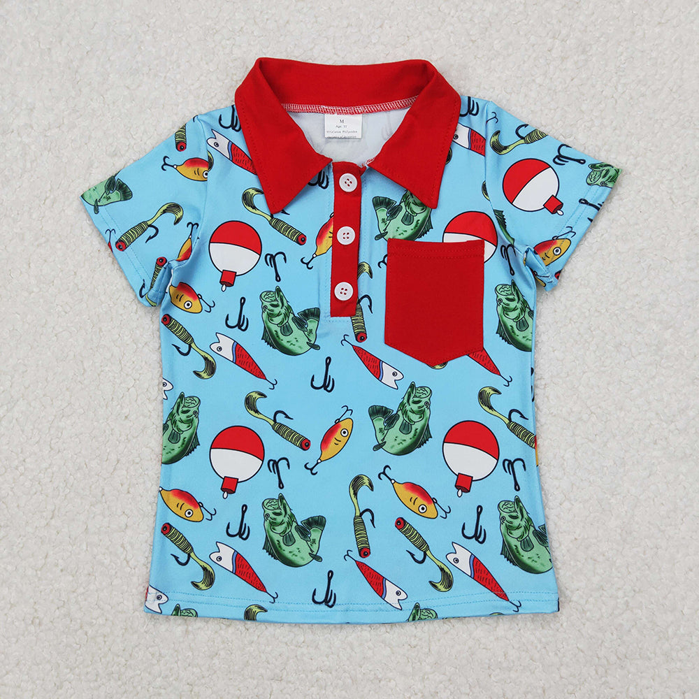 Baby Boys Fishing Float Buttons Pocket Short Sleeve Tee Shirts Tops