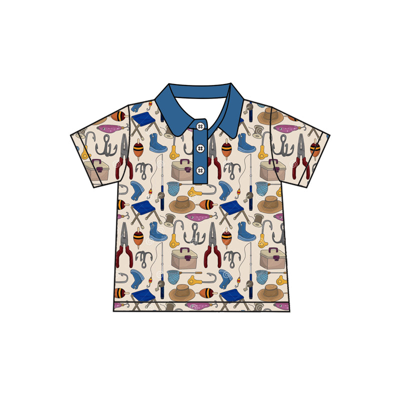 Baby Boys Fishing Buttons Short Sleeve Tee Shirts Tops Preorder