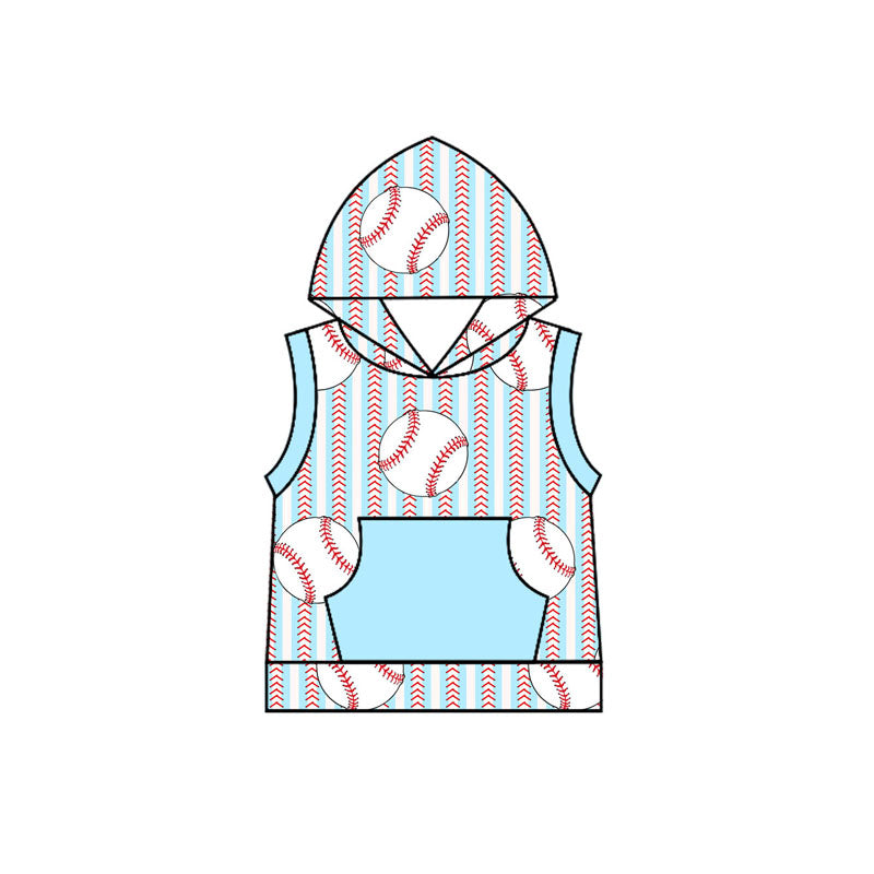 Baby Boys Baseball Stripes Hooded Pocket Tee Shirts Tops Preorder