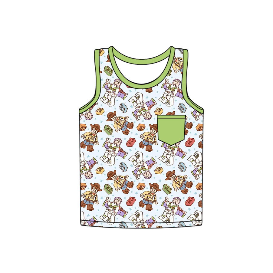 Baby Boys Green Toy Game Pocket Sleeveless Shirt Tops preorder