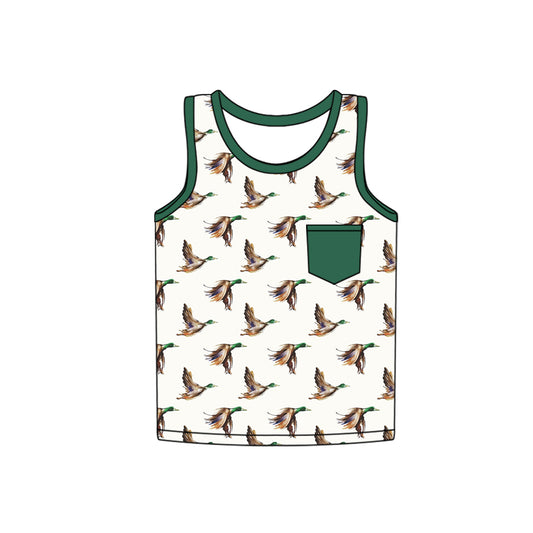 Baby Boys Green Mallard Ducks Pocket Sleeveless Shirt Tops preorder