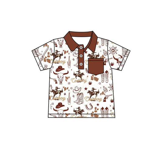 Baby Boys Western Brown Cowboy Boots Buttons Tee Shirts Tops preorder