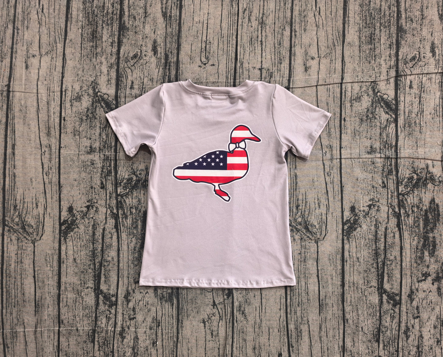 Baby Boys Grey Short Sleeve Flag Ducks 4th of July T-shirts Tops