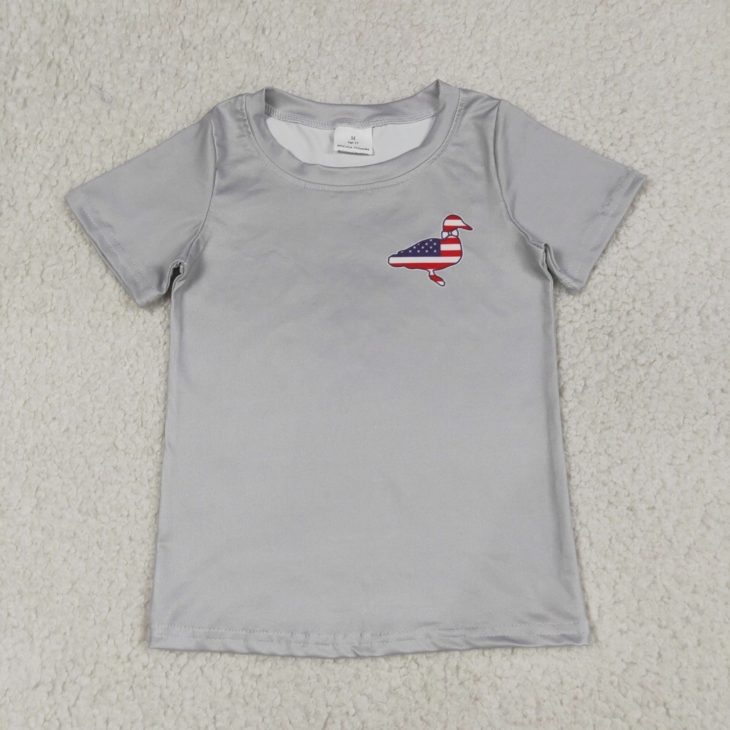 Baby Boys Grey Short Sleeve Flag Ducks 4th of July T-shirts Tops