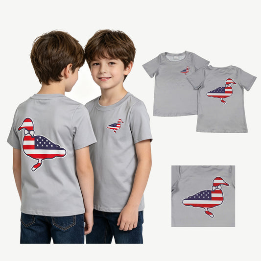 Baby Boys Grey Short Sleeve Flag Ducks 4th of July T-shirts Tops