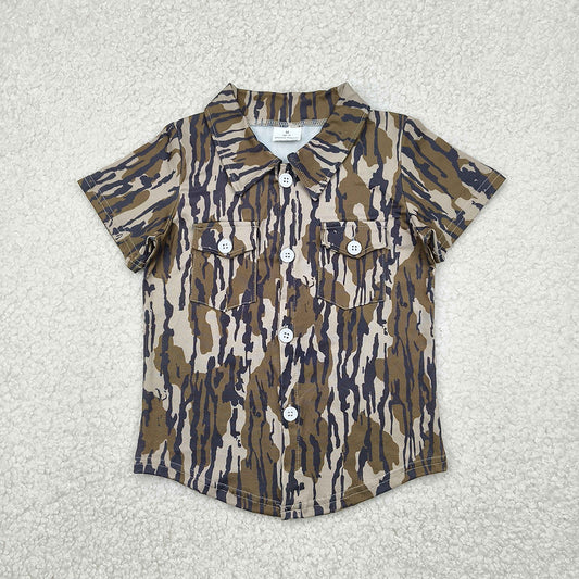 Baby Boys Camo Short Sleeves Button Pockets Shirts Tops