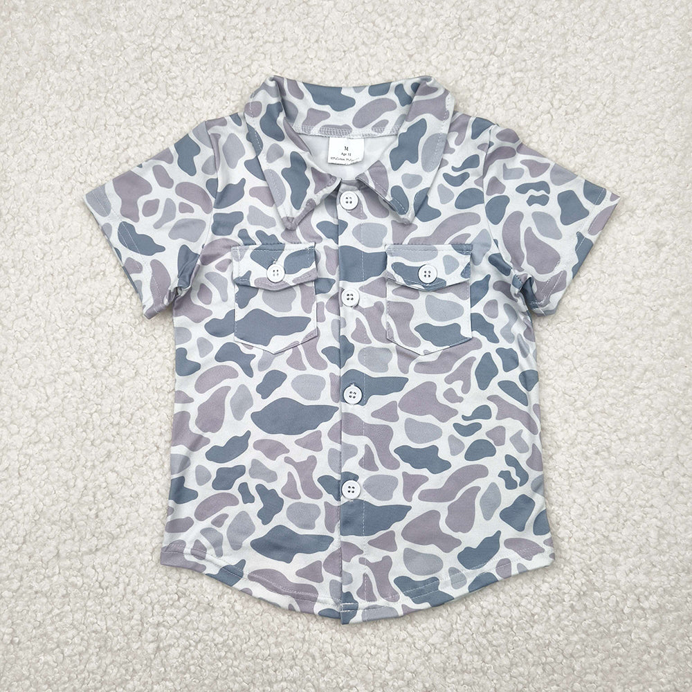 Baby Boys Gray Camo Short Sleeves Button Pockets Shirts Tops