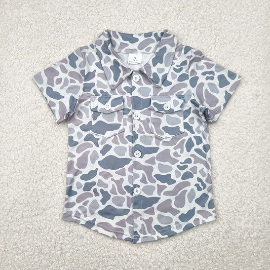 Baby Boys Gray Camo Short Sleeves Button Pockets Shirts Tops