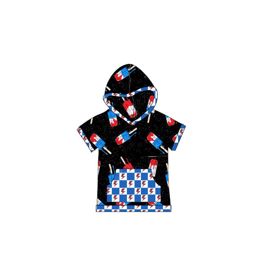 Baby Boys Black Short Sleeves Popsicle Pocket 4th Of July Hoodie Top preorder