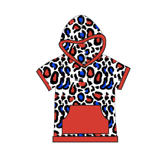Baby Boys Peach Short Sleeves Colorful Leopard Pocket Hoodie Top preorder