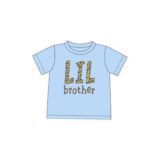 Preorder moq 5 Baby Boys Blue Short Sleeves Camo Lil Brother Tee Shirts Top