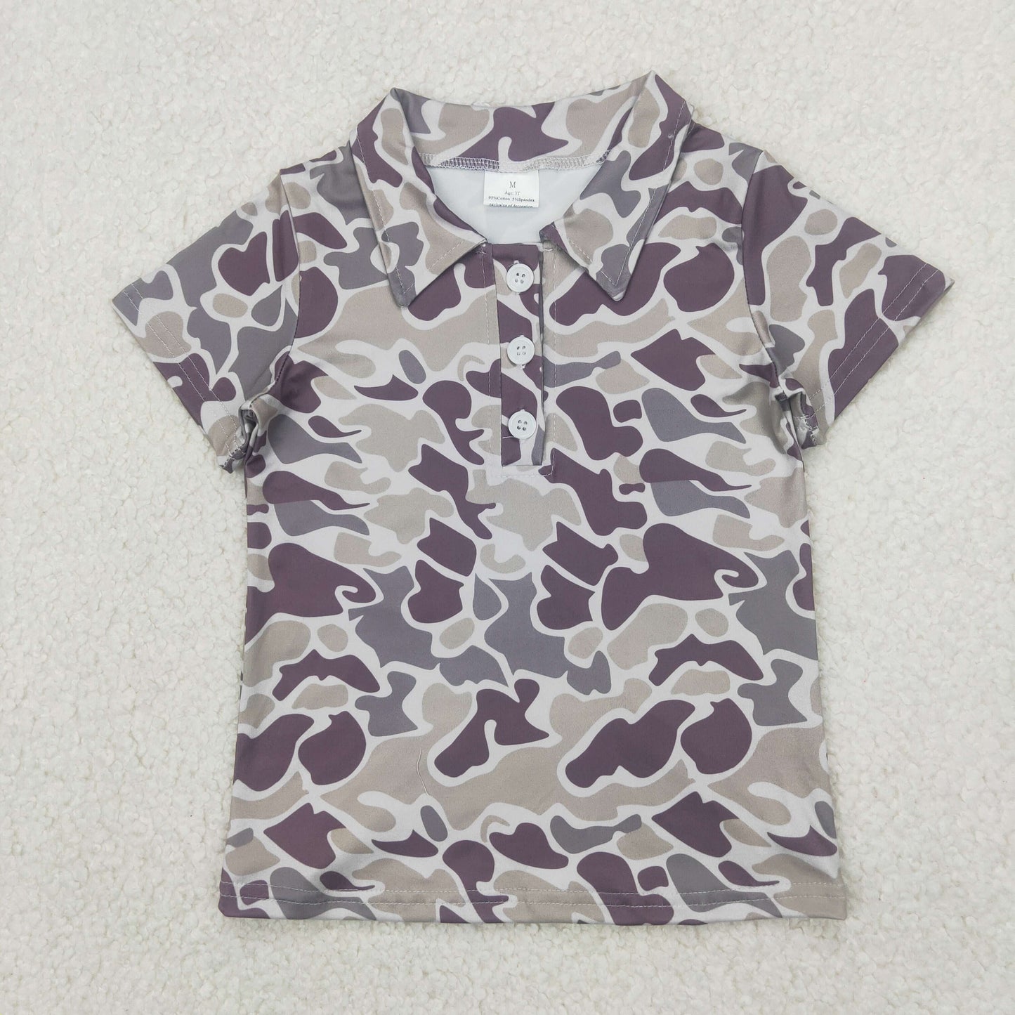 Sibling Baby Boys Short Sleeves Lavender Gray Camo Button Polo Shirts Top Rompers