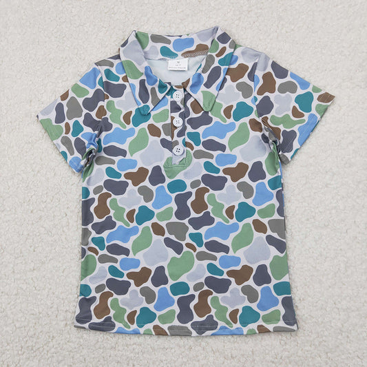 Baby Boys Short Sleeves Button Green Camo Polo Shirts Tops