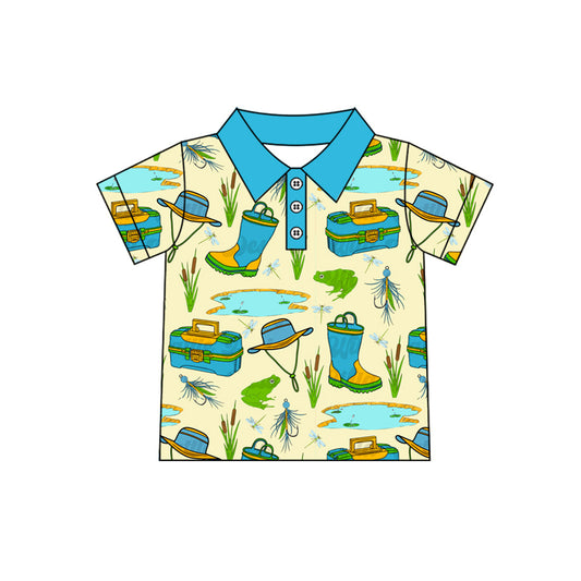 Baby Boys Blue Short Sleeves Button Fishing Polo Shirts Top Preorder