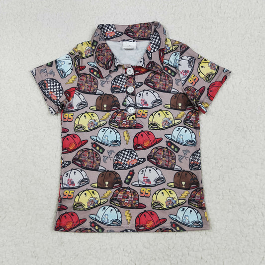 Baby Boys Brown Short Sleeves Button Cartoon Hats Polo Shirts Top