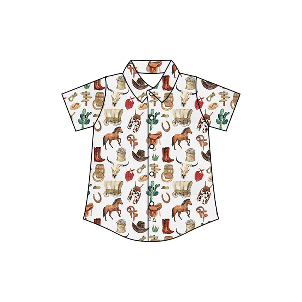 Baby Boys Short Sleeves Button Boots Horses Shirts Top Preorder