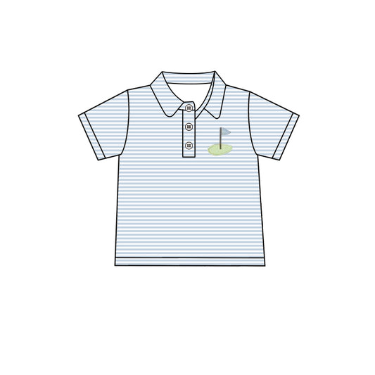 Preorder moq 5 Baby Boys Blue Stripe Short Sleeves Button Golf Flag Polo Shirts Top