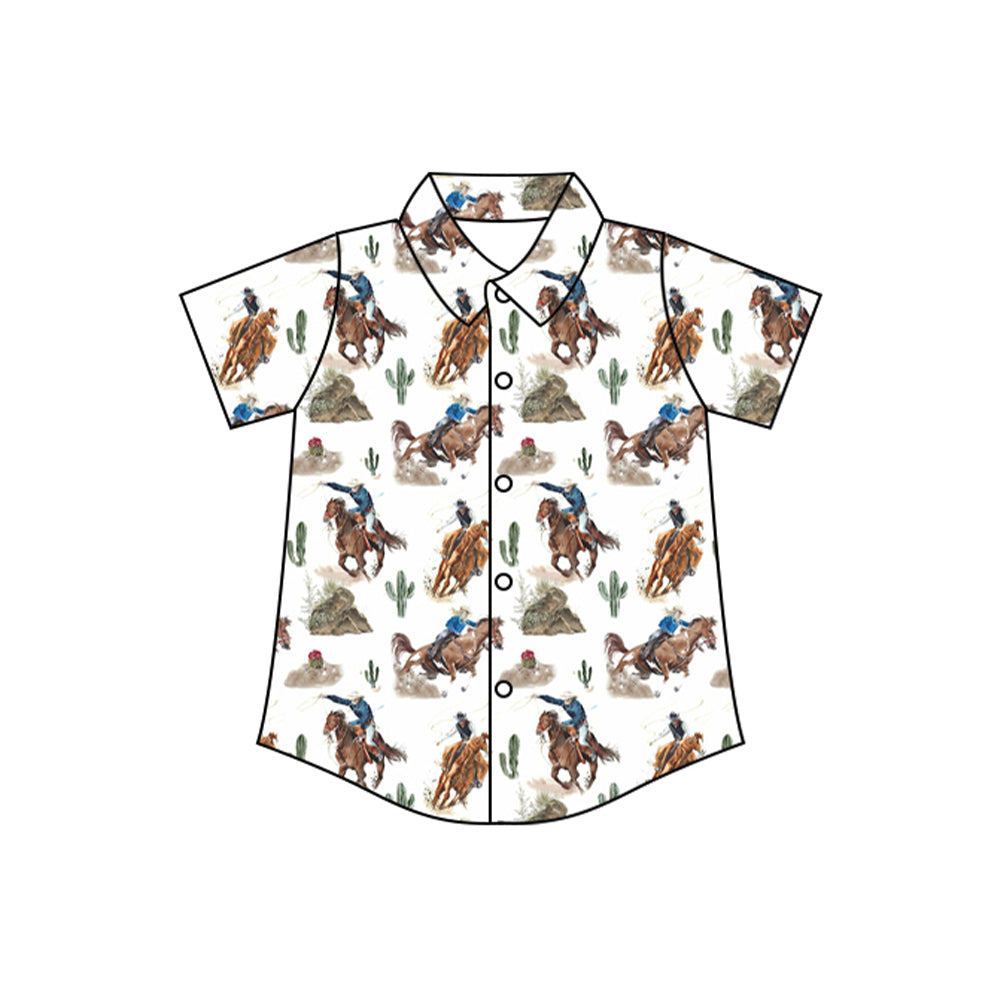 Baby Boys Short Sleeves Horse Rodeos Cactus Button Shirts Top Preorder