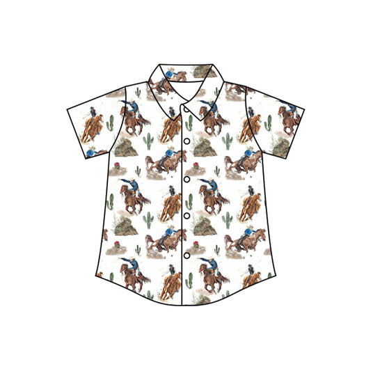 Baby Boys Short Sleeves Horse Rodeos Cactus Button Shirts Top Preorder