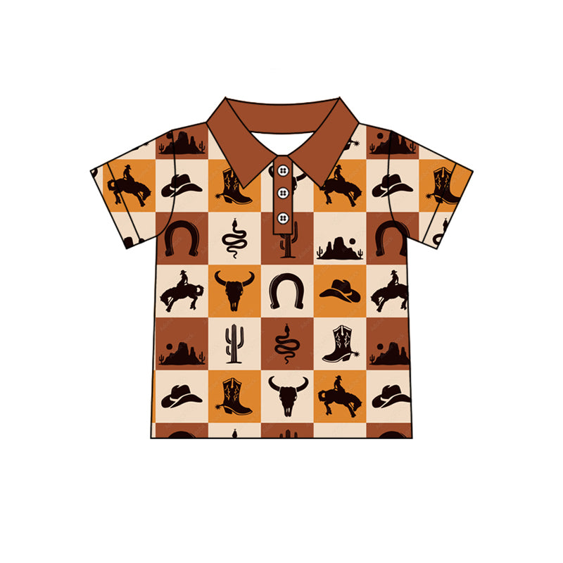 Preorder moq 5 Baby Boys Khaki Short Sleeves Bull Skull Button Polo Shirts Top