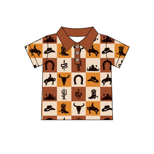 Preorder moq 5 Baby Boys Khaki Short Sleeves Bull Skull Button Polo Shirts Top