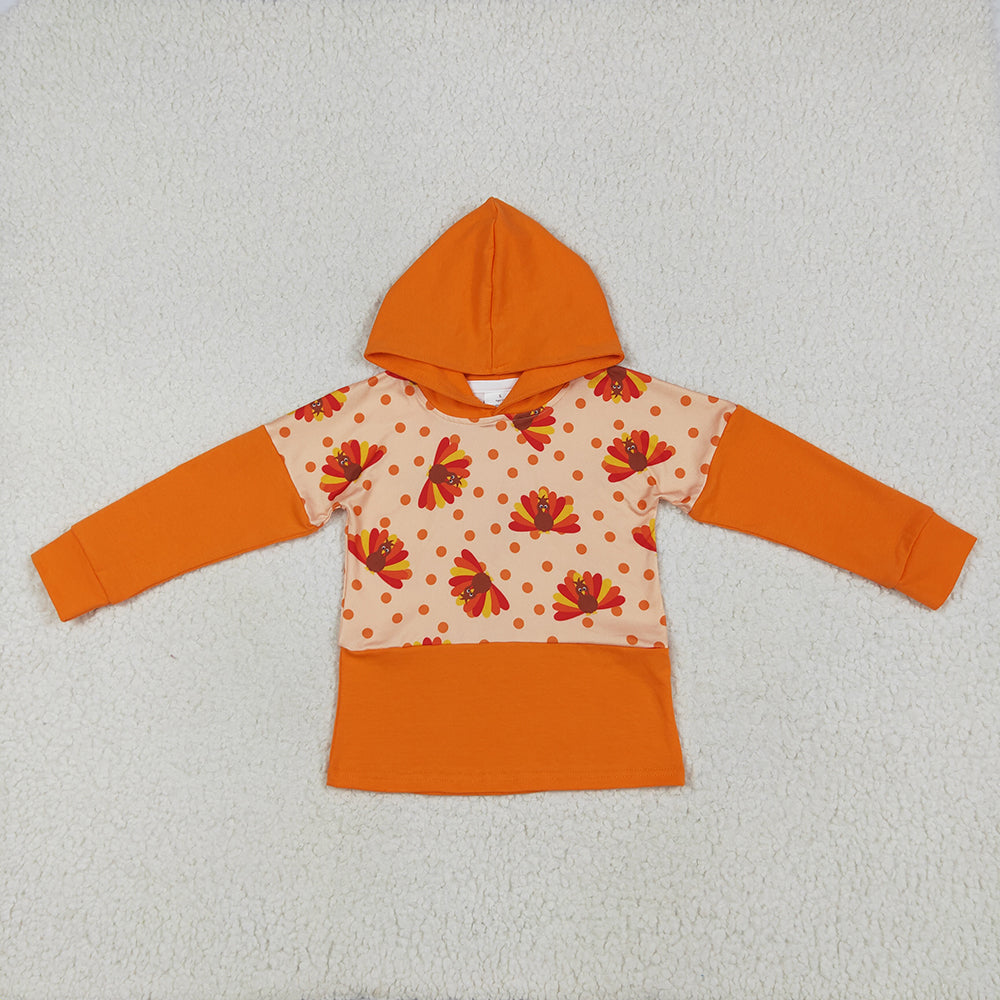 Baby Boys Thanksgiving Orange Long Sleeves Turkey Hoodies Tops