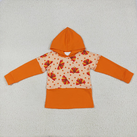 Baby Boys Thanksgiving Orange Long Sleeves Turkey Hoodies Tops