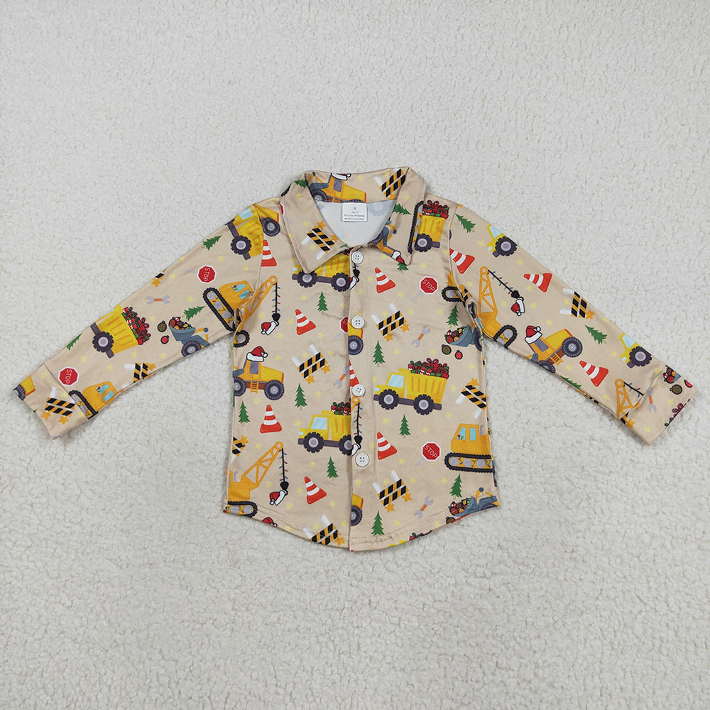 Baby Boys Christmas Hats Excavators Button Shirts Top